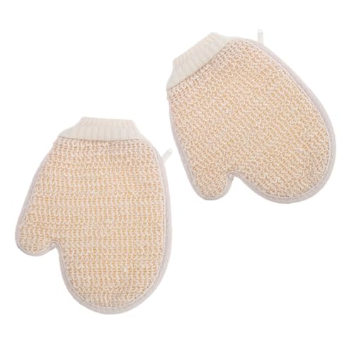 PACKOVE 2 Stück Badeschlamm-handschuhe Rückenschrubber Für Die Dusche Für Frauen Bathhandschuh Badehandschuhe Badehandschuh, Handtuch Schrubbhandschuhe Beige Bettwäsche Aus Baumwolle von PACKOVE