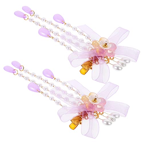 PACKOVE 2 Stück Blumenkopfschmuck Haarnadel Mädchen Haarschmuck Haarspange Haarspangen Für Frauen Mädchen Ausgefallene Strass Haarspangen Quasten Haarspange Süße von PACKOVE