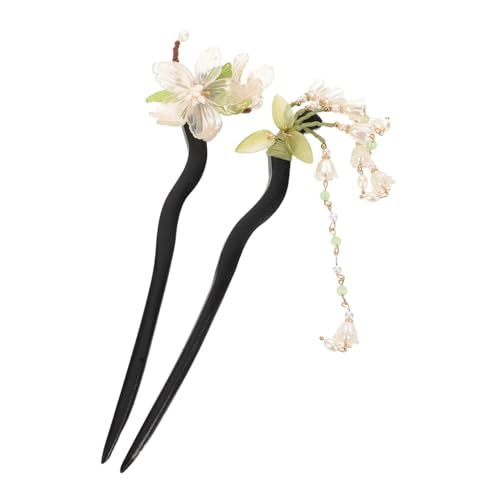 PACKOVE 2 Stück Chinesische Holz-haarstäbe mit Weißen Glockenblumen und Quasten Handgefertigte Haarnadeln für Frauen und Mädchen Vintage Haarforken im Traditionellen Stil Geeignet für von PACKOVE