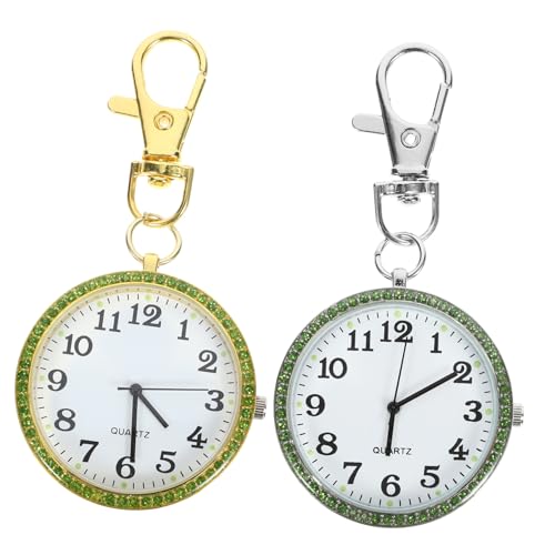 PACKOVE 2 Stück Clip Taschenuhr Schlüsselanhänger Tragbare Unisex Uhr mit Kristallverzierung für zu Besonderen Anlässen von PACKOVE
