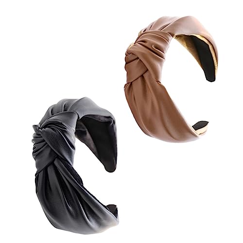 PACKOVE 2 Stück Damen Leder Haarschmuck PU Leder Haardekoration mit Knoten für Sport Makeup und Yoga Schwarz Braun von PACKOVE