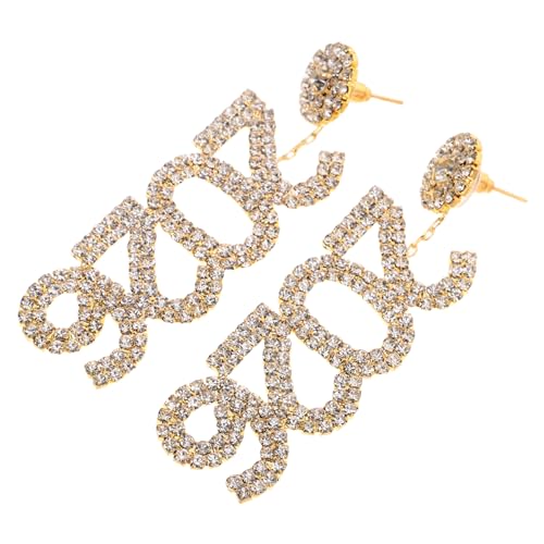 PACKOVE 2stücke Zahlen Ohrringe Glänzende Strass Hängeohrstecker Für Frauen Funkelnde Schmuckstücke Für Neujahrsfeiern Zeitlose Stilvolle Accessoires Für Partytaugliche Outfits von PACKOVE