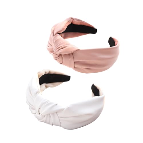 PACKOVE 2 Stück Damen Stirnbänder aus PU Leder mit Knoten Multifunktionale Haarbänder für Gesichtswäsche Kosmetik und Sport Rosa und Weiß für und Festlichkeiten von PACKOVE