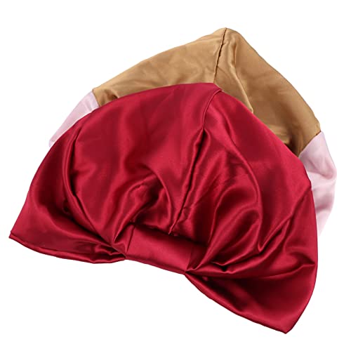 PACKOVE 2stücke Satin Schlafhaube Mit Elastischem Band Doppellagige Turban-haube Für Damen Schützend Und Stylisch Für Gesunde Haarpflege Beim Schlafen Und Kochen von PACKOVE