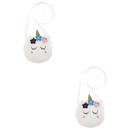 PACKOVE 2st Einhorn Umhängetasche Cartoon-umhängetasche Flauschige Umhängetasche Cartoon-Schultertasche Winter Geldbörse Einhorn-umhängetasche Kind Tragetasche Plüsch Mädchen Weiß von PACKOVE