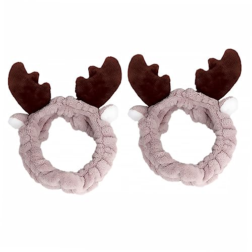 PACKOVE 2 Stück Festliches Haarband mit Weihnachtsgeweih aus Weichem Flanell Saugfähiges Verstellbares Makeup Stirnband für Damen zum Waschen Spa und Hautpflege Farbe Kaffee von PACKOVE