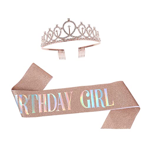 PACKOVE 2 Stück Geburtstagskrone Schultergurt Modische Schärpe Glitzernde Geburtstagsschärpe Strass-schärpe Errötendes Geburtstagsgeschenk Für Mädchen Prinzessin Satinstoff Rosa von PACKOVE