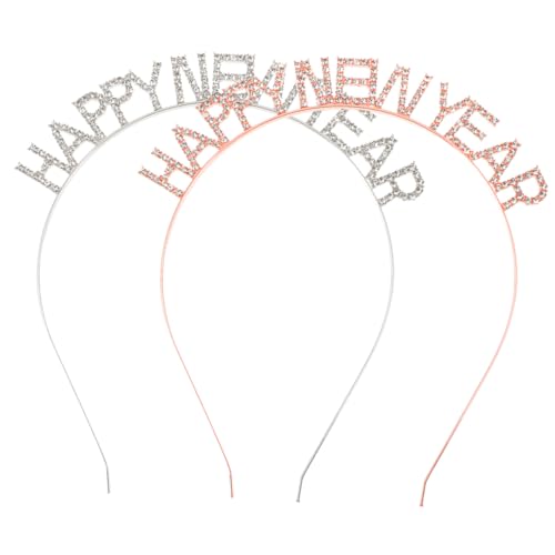 PACKOVE 2 Stück Glitzerndes Year Haarband mit Happy Year Festliches Haarschmuck Accessoire für Mädchen Leichtes Stirnband in Silber und Roségold für Party und Karneval von PACKOVE