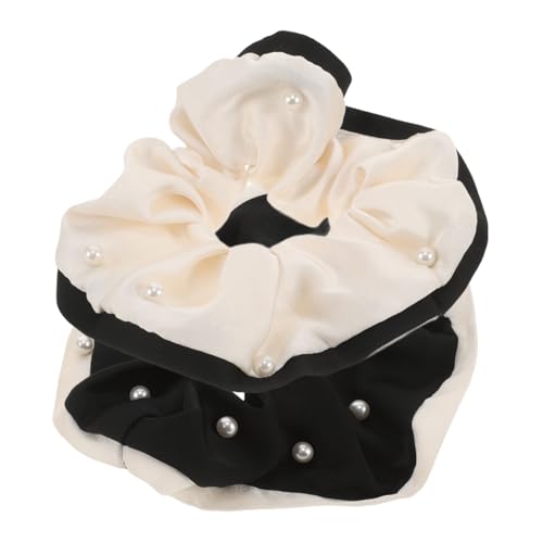 PACKOVE 2stücke Haargummis Mit Elastischen Bändern Scrunchies Für Dickes Haar Vielseitig Einsetzbar Als Haargummi Oder Armband Für Und Mädchen Beige Und Schwarz von PACKOVE
