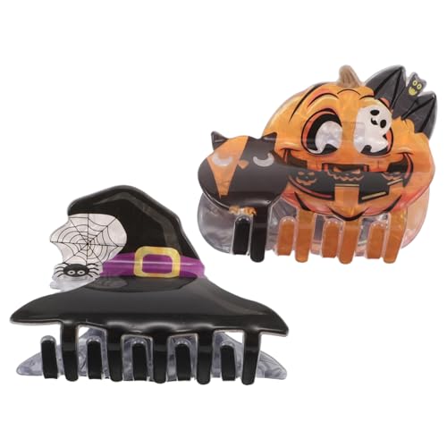 PACKOVE 2 Stück Halloween Haarspangen mit Gruseligem Hexenhut Kürbis-design Rutschfeste Acryl-krallenklemmen für Frauen Mädchen Stabile Halterung für Dickes Haar für Kostümparty Festtage von PACKOVE