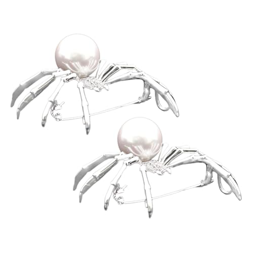 PACKOVE 2 Stück Halloween Spinnen Brosche mit Künstlicher Perle Silberfarbener Spider Lapel Pin Eleganter und Langlebiger Ansteckschmuck für Kleidung Taschen und Partydekorationen von PACKOVE