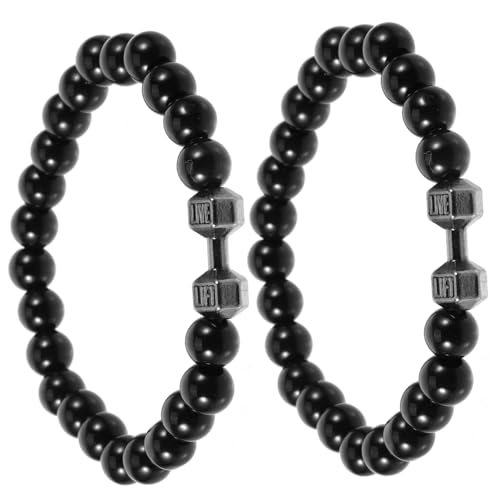 PACKOVE 2 Stück Hantel Armbänder Perlen für Herren Verstellbares Fitnessarmband mit Hochwertigem Material Schwarz für Komfort und Stil von PACKOVE