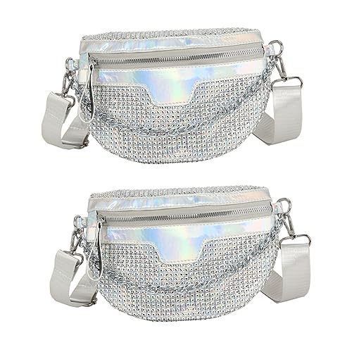 PACKOVE 2st Helle Diamant-gürteltasche Umhängetaschen Partygürtel Der 80er Gürteltaschen Kristallbeutel Damen Bauchtasche Tasche Mit Strasssteinen Hüfttasche Fräulein Netz Metall Plastik von PACKOVE