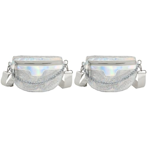 PACKOVE 2st Helle Diamant-gürteltasche Umhängetaschen Partygürtel Der 80er Gürteltaschen Kristallbeutel Damen Bauchtasche Tasche Mit Strasssteinen Hüfttasche Fräulein Netz Metall Plastik von PACKOVE