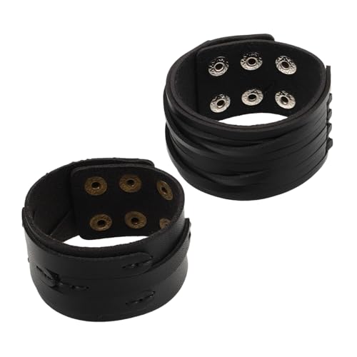 PACKOVE 2stücke Armband Für Herren Vintage Punk Stil Verstellbar Aus Strapazierfähigem Pu-material Mit Nietendetails Passend Für Verschiedene Handgelenkgrößen von PACKOVE