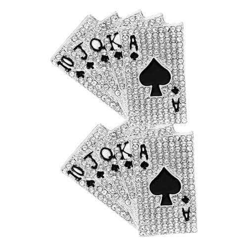 PACKOVE 2 Stück Hip Hop Brosche Poker Spielkarten Anstecknadeln mit Strass Kreative Legierung Schmuck Einzigartige Reverspins für Damen und Herren Silberfarben Modisches Accessoire für von PACKOVE