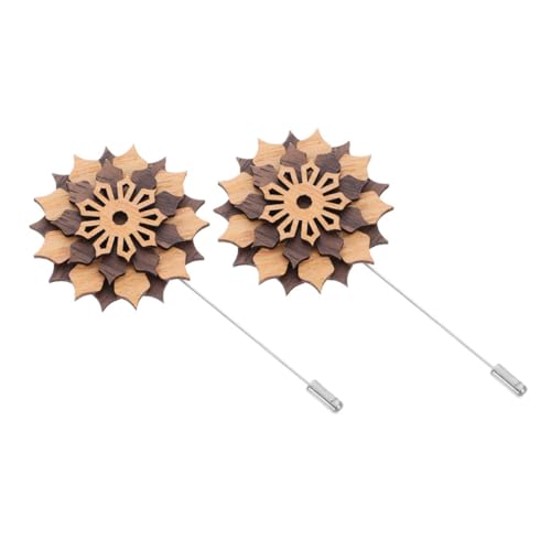 PACKOVE 2 Stück Holzblumen Brosche Stil Alloy Pin für Herren Kleidung Taschen Hüte Accessoires Natürliche Nachhaltige Vielseitige Anstecknadeln mit Elegantem Design von PACKOVE