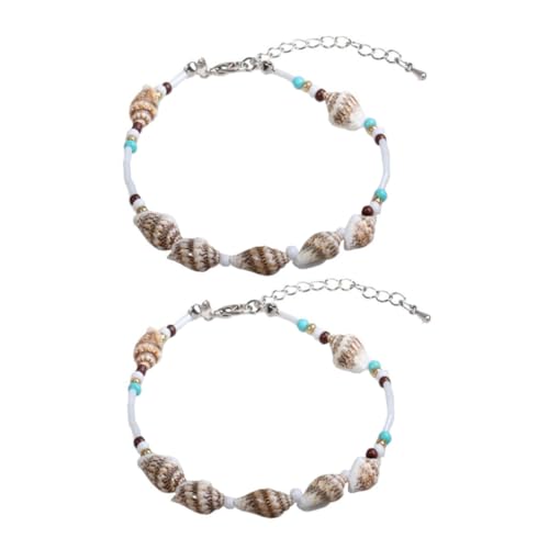 PACKOVE 2 Stück Muschel Fußkettchen Damen Boho Stil Verstellbar Perlen Knöchel Schmuck Strand Accessoire Elegant und Langlebig für Frauen und Mädchen von PACKOVE
