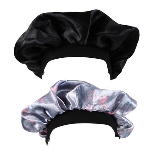 PACKOVE 2 Stück Nachtmütze Aus Seide Für Schlafen Motorhaube Gefüttert Lockig Abdeckung Schwarz Häuten Groß Seidige Mütze Haar Schlafmütze Männer Schlafmützen Zum Schutz Der Haare Satin von PACKOVE