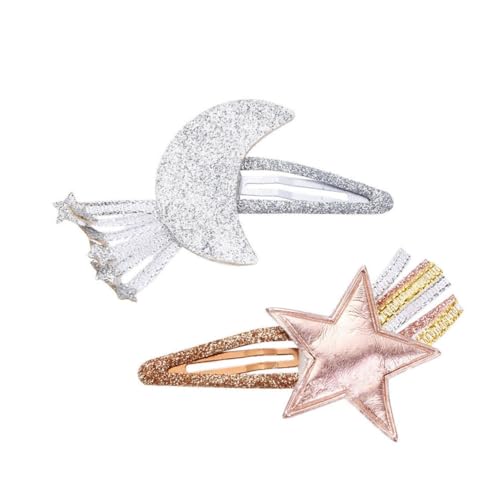 PACKOVE 2 Stück Niedliche Haarklammern für Mädchen Glitzernde Stern und Mond Haarspangen Haaraccessoires für Strapazierfähige Bobby Pins für Verschiedene Frisuren und Anlässe von PACKOVE