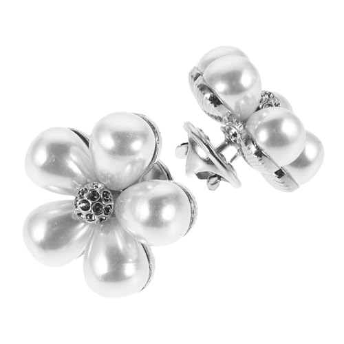 PACKOVE 2 Stück Perlen Daisy Broschen mit Funktionalem Knopf Chic Praktische Schaltklammer für Damen Modisches Accessoire gegen Offene Hemdkragen Eleganter Schalclip von PACKOVE