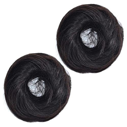 PACKOVE 2 Stück Perücke Haarverlängerung Dutt Künstliches Haar Scrunchies Lockig Unordentlich Braun Frauen Haarringe Gefälschte Mädchen Haarschmuck Donut Schwarz Hochtemperaturdraht von PACKOVE