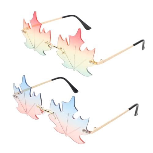 PACKOVE 2 Stück Randlose Ahornblatt Sonnenbrille Damen Herren Bunte Partybrille mit Uv-schutz Retro Stylische Disco Sonnenbrille für Outdoor Festivals und Streetwear PACKOVE 2 Stück Randlose Ahornblatt Sonnenbrille Damen Herren Bunte Partybrille mit Uv-schutz Retro Stylische Disco Sonnenbrille für Outdoor Festivals und Streetwear von PACKOVE