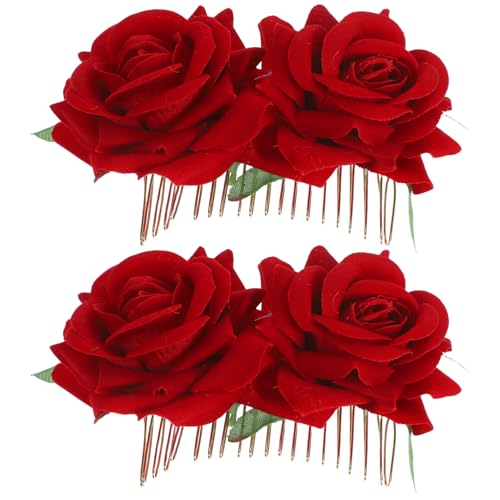 PACKOVE 2 Stück Rosenkamm Blumen Brautjungfern Braut Seitenkamm Kämme Haarschmuck Für Damen Hochzeitshaar Braut Hochzeit Haarkamm Haarklammern Braut Rose Haarkamm Stoff von PACKOVE