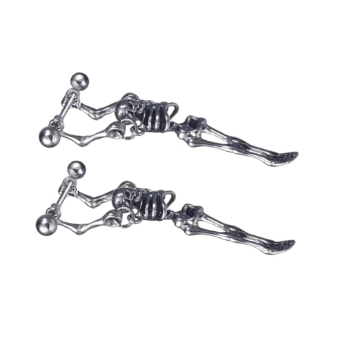 PACKOVE 2 Stück Silberne Herren Ohrstecker Schädel Lustiger Punk Eardrop Schmuck für Festival Alltag von PACKOVE