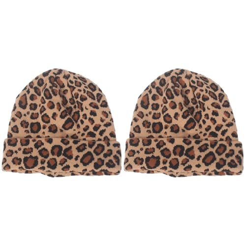 PACKOVE 2 Stück Strickmütze Damen Warmer Hut Damen Mütze Mit Leopardenmuster Frau Strick Leopard Modischer Tierhut von PACKOVE