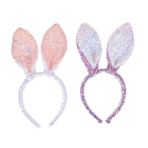 PACKOVE 2 Stück Teiliges Hasenohren Stirnband mit Pailletten Dekorativer Kaninchen Haarreif für Party Cosplay und Kostüm Weiße und Violette Bunny Ohren Haarreifen von PACKOVE