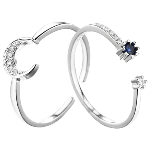 PACKOVE 2 Stück Verstellbare Offene Damenringe Kleine Fingerringe mit Blauem Stein und Funkelndem Mond Modisches Einfaches Schmuckzubehör für Teenager Mädchen Vielseitig Kombinierbar und von PACKOVE