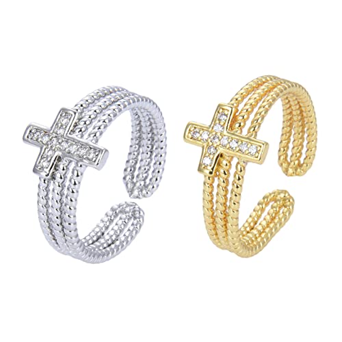 PACKOVE 2 Stück Verstellbare Offene Kreuz Fingerringe für Damen Funkelnde Zirkonia Schmuck Statement Ringe Hypoallergen Vielseitig Kombinierbar für Alltag und Besondere Anlässe von PACKOVE