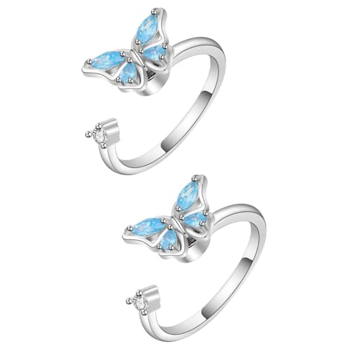 PACKOVE 2 Stück Verstellbarer Offener Schmetterlingsring mit Funkelnden Zirkonia Filigraner Damenring Weißgold Ästhetischer Schmuck für Freundin Geburtstag Verlobung und Besondere Anlässe von PACKOVE