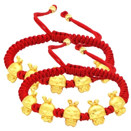PACKOVE 2 Stück Verstellbares Fünf Rabbit Armbänder Baumwollseil Handgefertigt Langlebig Festlicher Chinesischer Neujahrsschmuck für Damen und Herren von PACKOVE