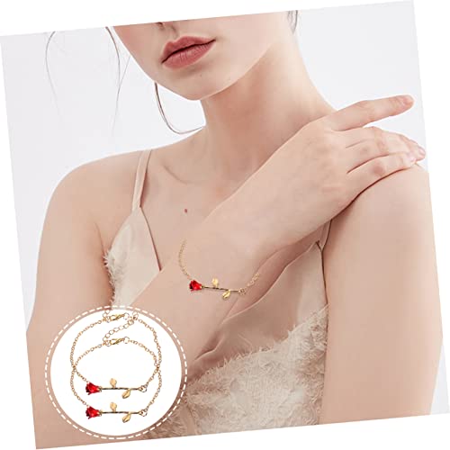 PACKOVE 2 Stück Verstellbares Rotes Rosenarmband Damen Modeschmuck Eleganter Goldfarbener Legierungsbangle für Frauen zu Muttertag Geburtstag Weihnachten von PACKOVE