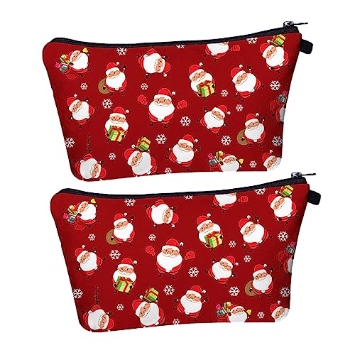 PACKOVE 2 Stück Weihnachtliche Kosmetiktasche Pflegeleicht Geräumig Bedruckt mit Santa Claus für Damen Reise Aufbewahrung von Make Up Toilettenartikeln Vielseitig für Urlaub und Alltag von PACKOVE