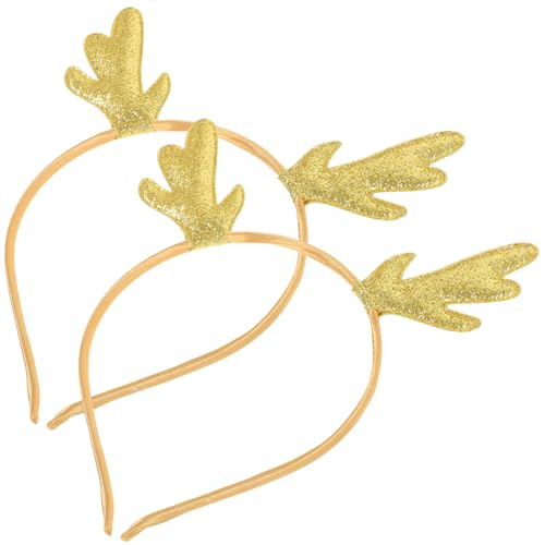 PACKOVE 2 Stück Weihnachts Haarreif Rentier Geweih Haarband mit Goldglitzer Niedlich Leicht und Bequem für Party Karneval und Festtagsdeko von PACKOVE
