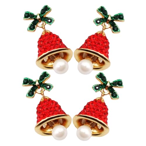 PACKOVE 2 Stück Weihnachtsohrringe mit Schleife und Glocke Strahlende Strasssteine Allergiefreundliche Festlicher Ohrschmuck für Xmas Partys und Festliche Anlässe von PACKOVE