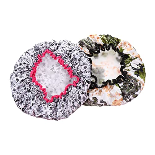 PACKOVE 2stücke Doppelschicht Duschhaube Für Damen Wasserdichte Bedruckte Badekappe Für Haare Zum Waschen Und Baden Langlebig Und Leicht Für Reisen von PACKOVE