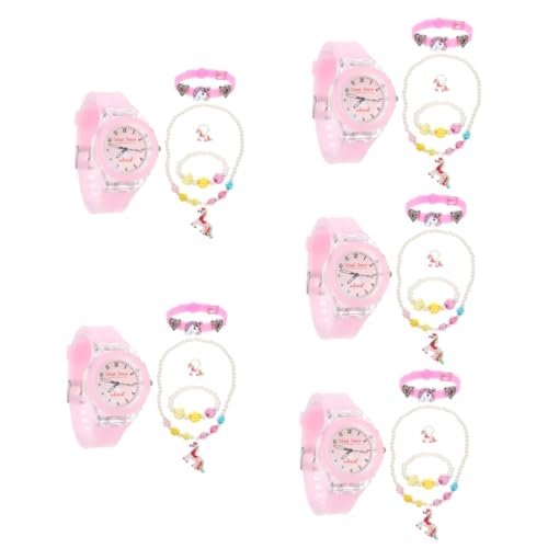 PACKOVE 25 STK Uhrenset Kinderkoffer Ring Für Kinder Mädchen Anzug Kettenuhr Für Mädchen Modisches Armband Einhorn-schmuck Tasche Kinderarmband Für Mädchen Rosa Armband Geschenk Karikatur von PACKOVE