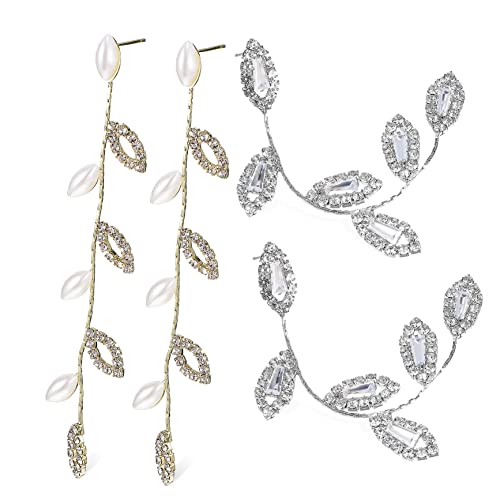 PACKOVE 2paare Damenohrringe Mit Strass Und Perlen Blattform Lange Lineare Ohrringe Hochzeitsohrringe Für Bräute Ohrhänger Mit Ketten Stilvolle Ohrschmuck von PACKOVE