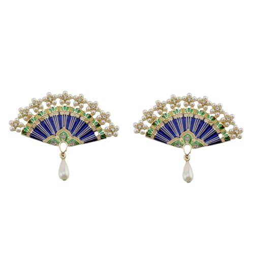 PACKOVE 2stücke Klassische Chinesische Fächer Brosche Mit Strass Und Perlen Elegante Brustnadel Im Vintage-stil Für Damen Accessoires Für Kleidung Und Anlässe Blau von PACKOVE