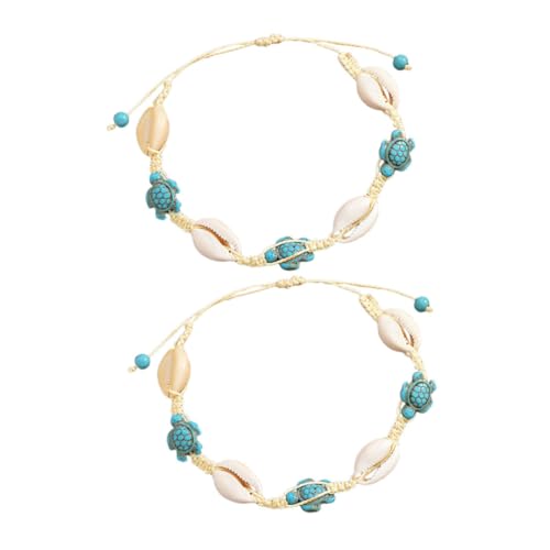PACKOVE 2Stücke Boho Fußkettchen mit Muschel Schildkröte Verstellbar Handgefertigtes Armband für Sommer Strand Vielseitig Tragbar Armband oder Knöchelarmband Verschiedene von PACKOVE