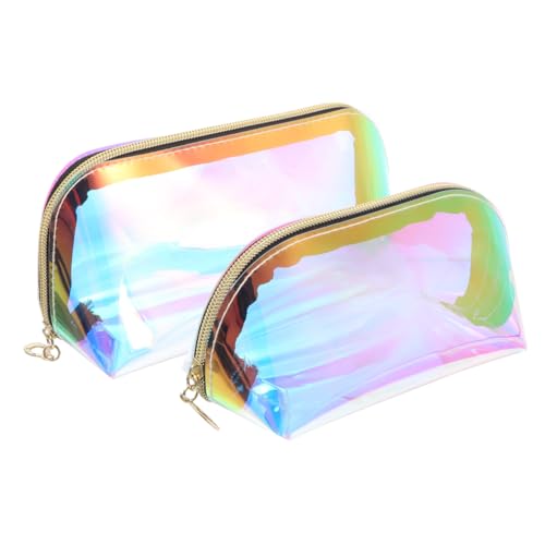 PACKOVE 2stücke Holografische Schminktasche Mit Metallreißverschluss Wasserdichter Kosmetikbeutel Für Reisen Organizer Für Toilettenartikel Und Kosmetika Durchsichtiges TPU-Design von PACKOVE