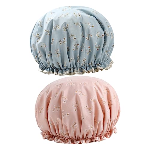 PACKOVE 2Stücke Wasserdichte Duschhauben Für Damen Layer Bedruckte Badekappen Pinken Und Blauen Blumenmotiven Eva Badehut Für Beauty von PACKOVE