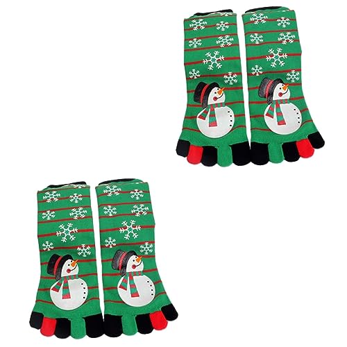 PACKOVE 2paare Weihnachtliche Zehensocken Mit Schneemann- Fünf Finger Weihnachts-socken Grün Für Damen Und Herren Atmungsaktiv Und Bequem Für Festtage von PACKOVE