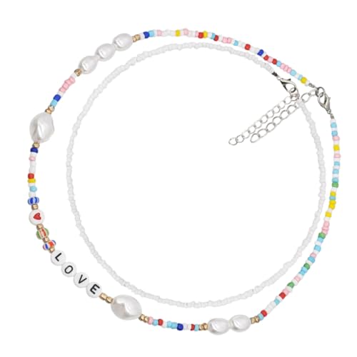 PACKOVE 2st Bunte Perlenkette Schichtkette Perlenkette Für Damen Perlenanhänger Perlenketten Für Frauen Kette Damenkette Kleine Perlenketten Boho-halsband Böhmen Harz Halskette Fräulein von PACKOVE