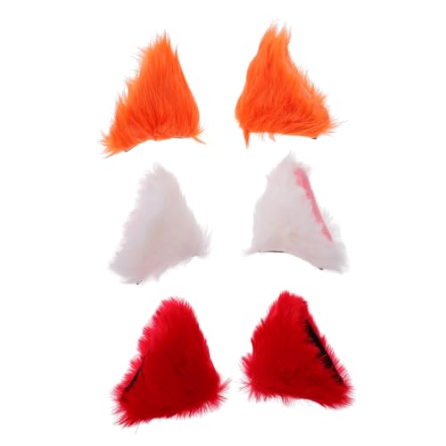 PACKOVE 3 Paare Plüsch Katzenohren Haarspangen Leicht Ansteckbar Cosplay Haarschmuck für Frauen Mädchen Karneval Halloween Party Zubehör in Weiß Rot Schwarz Orange Rosa von PACKOVE