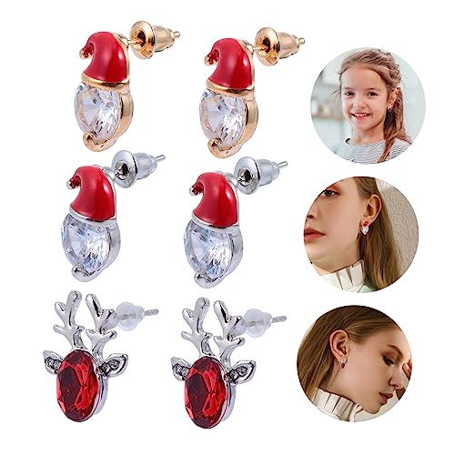 PACKOVE 3 Paare Weihnachtsohrringe Ohrstecker Damen Festliche Ohrschmuck Weihnachtsmütze Kristalllegierung Leicht und Hautfreundlich für Partys und Besondere Anlässe von PACKOVE